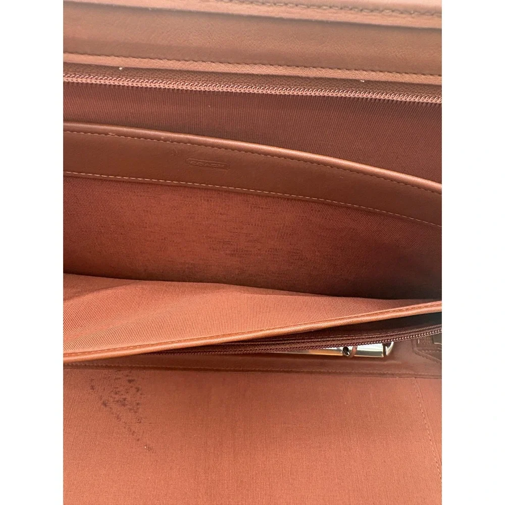 Coach Vintage Brown Leather Zip 3 Ring Portfolio Binder planner Organizer Krause